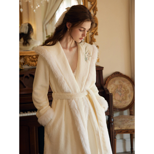 浴袍加厚牛奶绒睡衣 连帽长款 RoseTree珊瑚绒睡袍女冬季 国风新中式