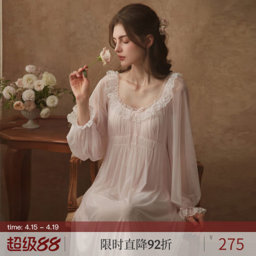 RoseTree睡裙女春秋季长袖宫廷风蕾丝独特绝美睡衣带胸垫2026新款