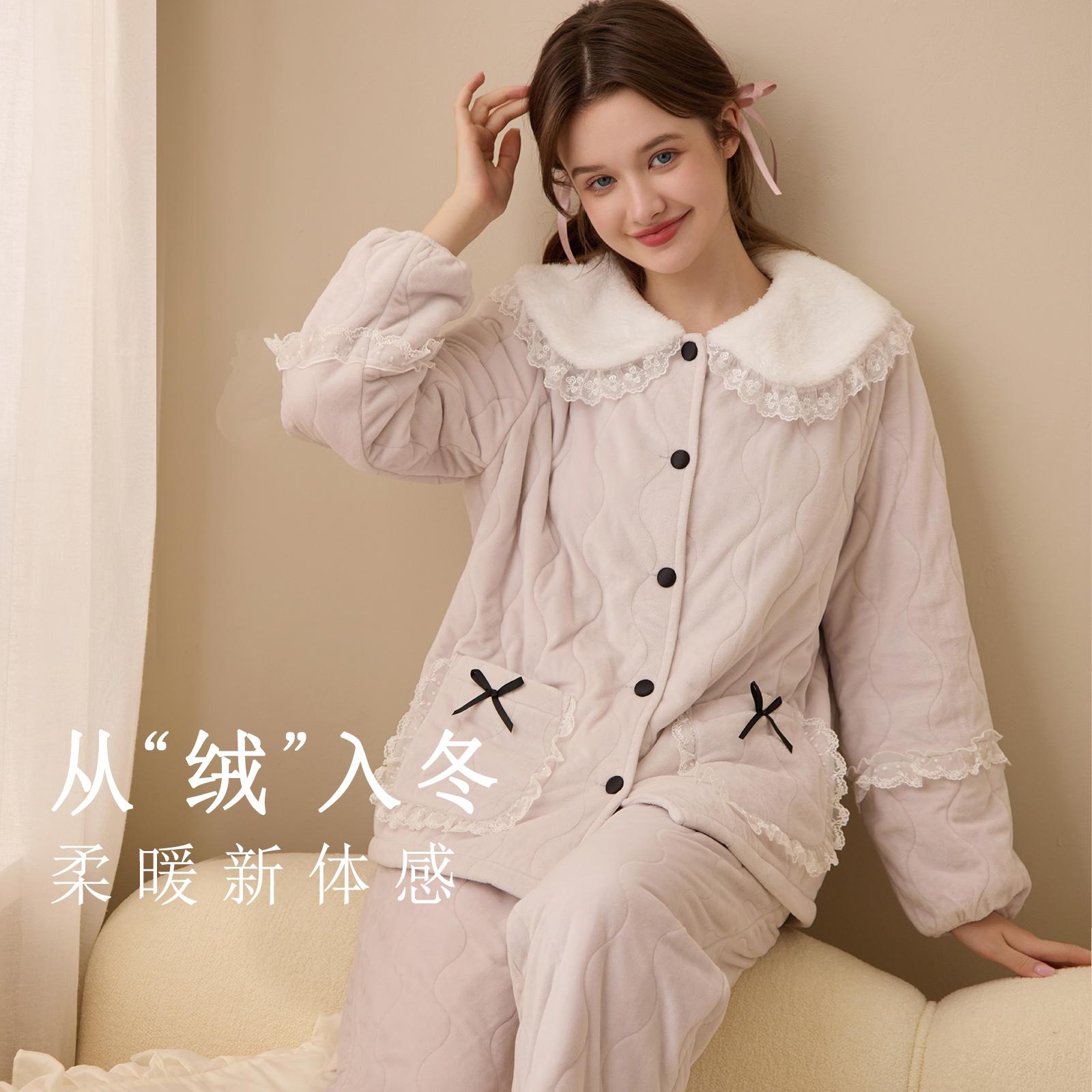 RoseTree娃娃领加厚法兰绒睡衣