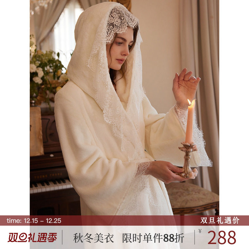 RoseTree复古宫廷蕾丝法兰绒睡袍