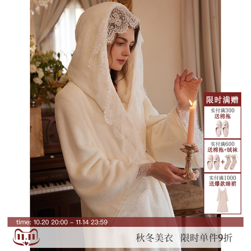RoseTree复古宫廷蕾丝法兰绒睡袍