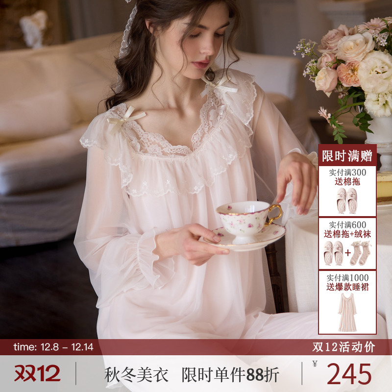 RoseTree古典宫廷网纱长袖睡衣