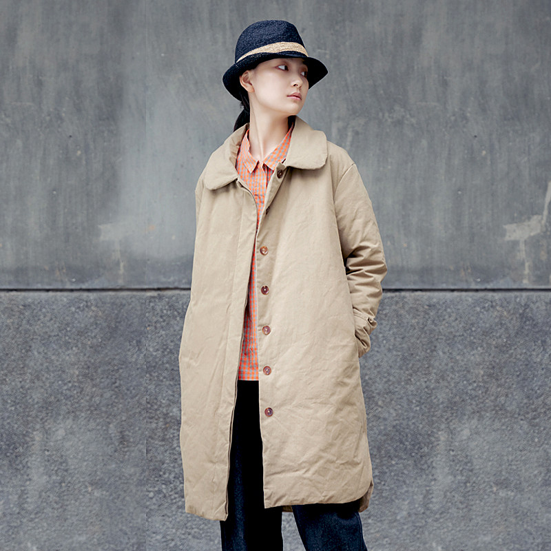 2024冬季新款文艺纯棉翻领轻薄中长款休闲白鹅绒羽绒服女壹旧同款