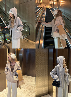 KMZD 结构主义 加绒加厚拉链连帽卫衣外套女宽松上衣休闲慵懒秋冬