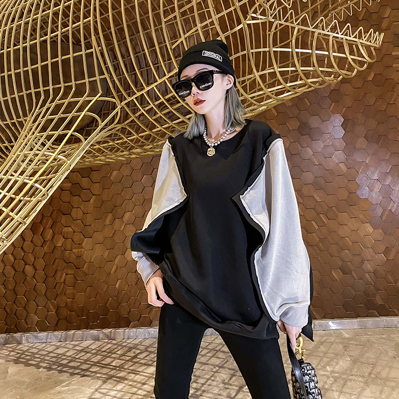 黑白新款宽松撞色个性设计感卫衣