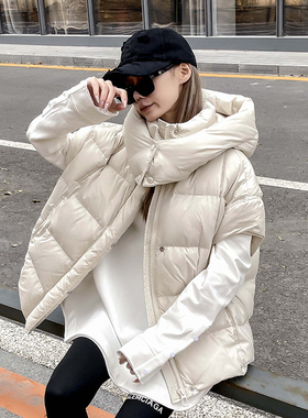 米白色羽绒马甲女2025新款外穿坎肩时髦洋气秋冬小个子大码马夹潮