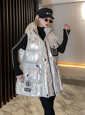 珍珠白羽绒马甲女欧洲站2025年新款冬季韩国东大门外穿中长款马夹