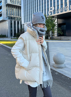 KMZD 方糖奶团 羊皮质感90白鸭绒加厚秋冬女宽松保暖外穿羽绒马甲