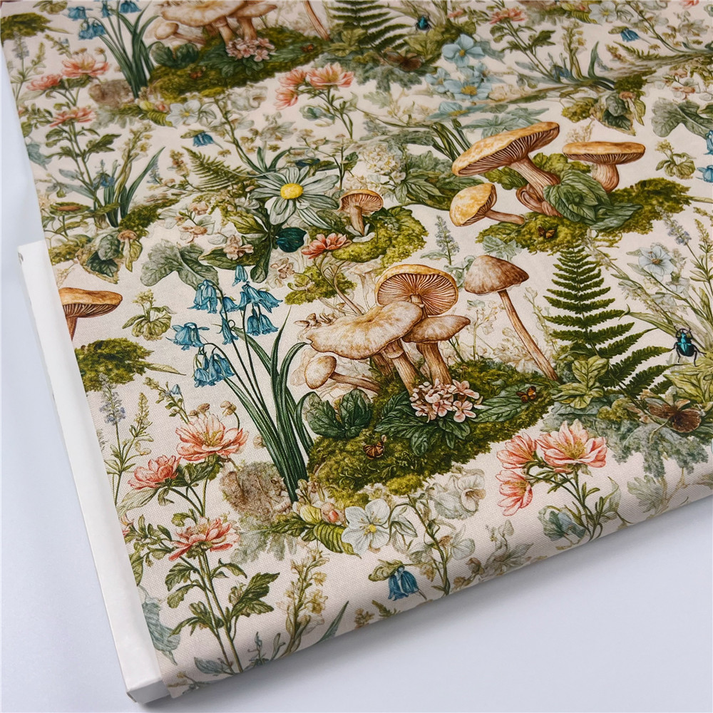 20支复古昆虫花园花卉蘑菇纯棉面料印花平纹棉布手工DIY布料服饰