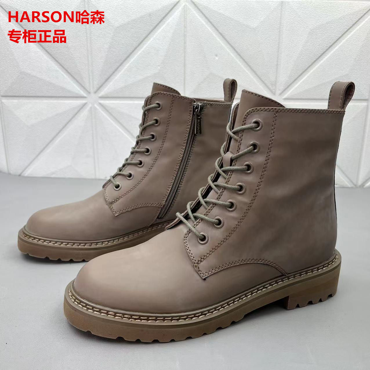 38harson哈森品牌清仓户外潮款牛皮马丁靴女鞋秋上新简约百搭短靴