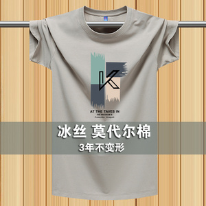NASA夏季新款莫代尔纯棉冰丝短袖t恤男休闲抗皱宽松圆领半袖上衣