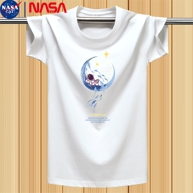 NASA夏季纯棉男士短袖青少年大码光板百搭圆领T恤学生半袖打底衫