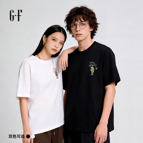 GF 夏季卡通简约潮印花黑白两色宽松休闲圆领短袖T恤 100262016