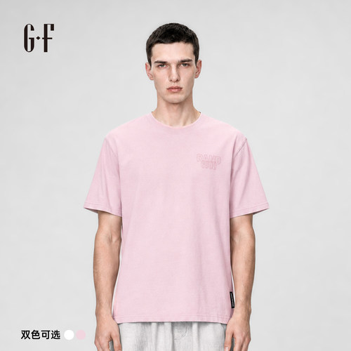 GF 夏立体珠绣字母纯棉文艺极简清新百搭休闲圆领T恤 100262012