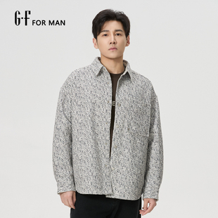 GF男装  春季韩版休闲l千鸟格微潮黑白翻领夹克外套 S/S12051012