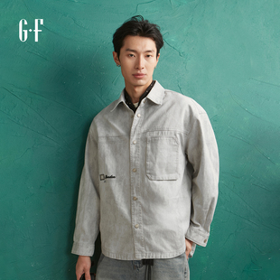 GF 春季浅灰做旧工装男宽松多口袋刺绣休闲衬衫外套 110261003