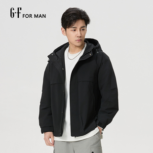 GF男装  春季韩版休闲微潮纯色连帽户外夹克外套 S/S12051008