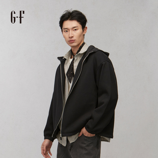 GF 春季黑色肌理感男宽松休闲百搭连帽夹克外套 120261007