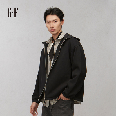 GF 春季黑色肌理感男宽松休闲百搭连帽夹克外套 120261007