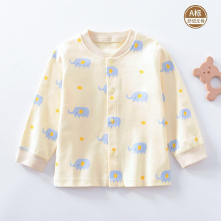 春秋男女宝弹力棉加厚开衫长袖打底秋衣儿童家居无骨纯棉上衣睡衣