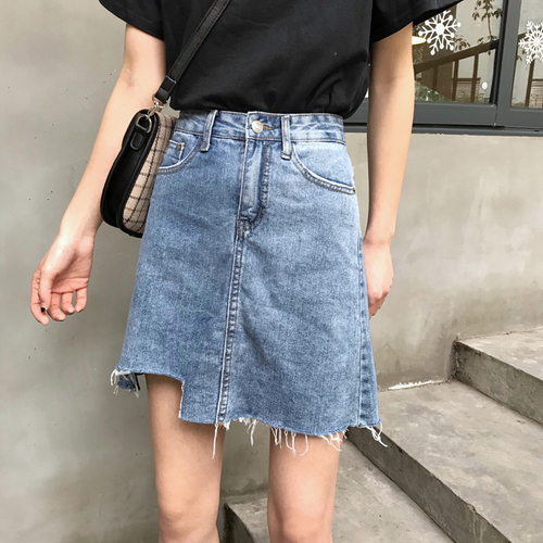 Actual spring style retro anti-stripping A-band cool notched jeans skirt