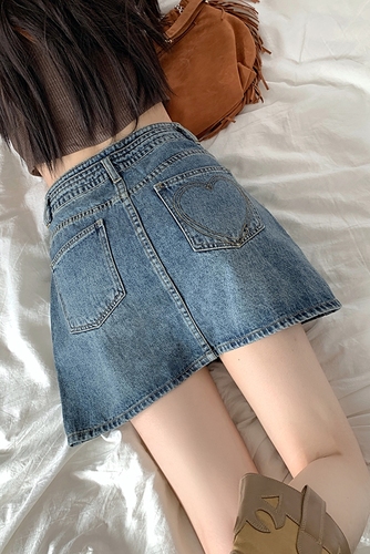 Real price 2022 autumn new design POCKET DENIM SKIRT women's Retro High Waist A-line skirt