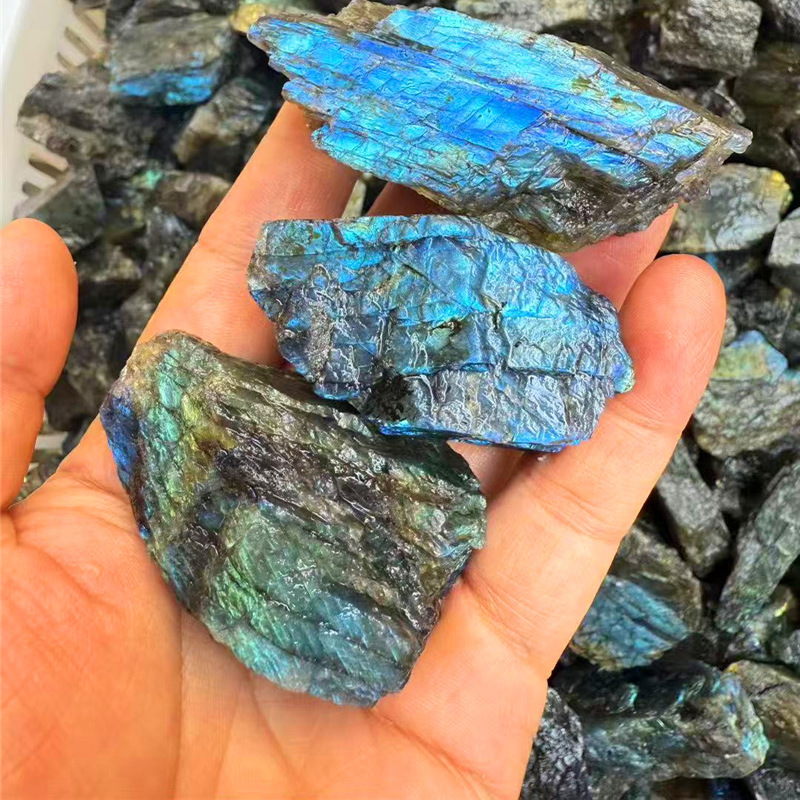 天然拉长石原石 水晶矿石标本灰月光原石矿物摆件带蓝紫光 扩香石