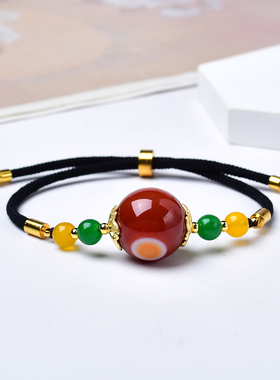 天然红玛瑙水晶手链珠缠丝玛瑙条纹玛瑙手串女款正品转运珠项链