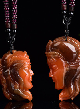 精品南红雕刻吊坠定情信物一对情侣款项链挂件送礼佳品男女款式