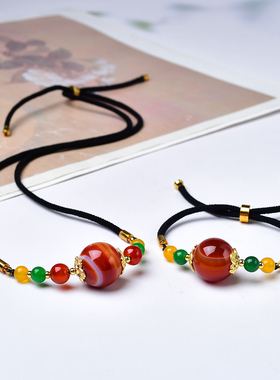 天然红玛瑙水晶项链珠 缠丝玛瑙条纹玛瑙吊坠女款转运珠手链 手串