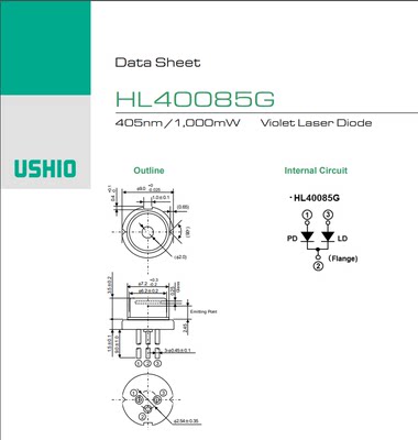 HL40085G 405nm 1000mW USHIO 激光二极管 原装进口