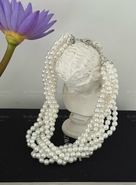 摇儿绕 编织缠绕多层仿珍珠串珠复古宫廷晚宴优雅花环项链颈链女