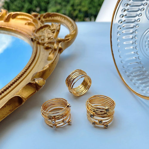 摇儿绕金色时髦方式女闪钻素圈