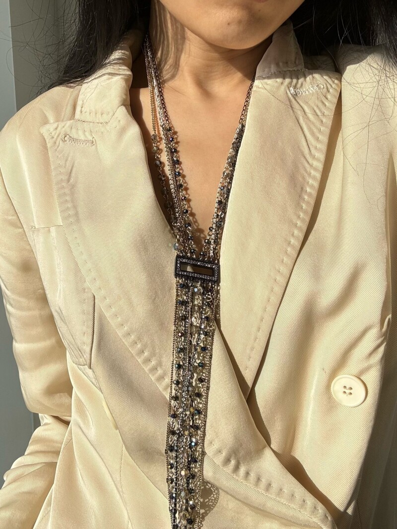 长流苏彩色串珠闪钻项链