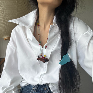 摇儿绕 欧洲游乐园彩色不孤单的小狗腊肠编织串珠抽绳项链毛衣链