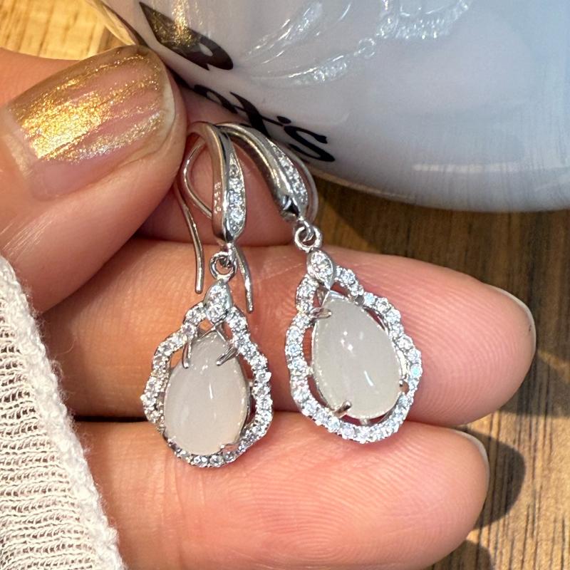 田玉耳坠配汉服旗袍925银耳环