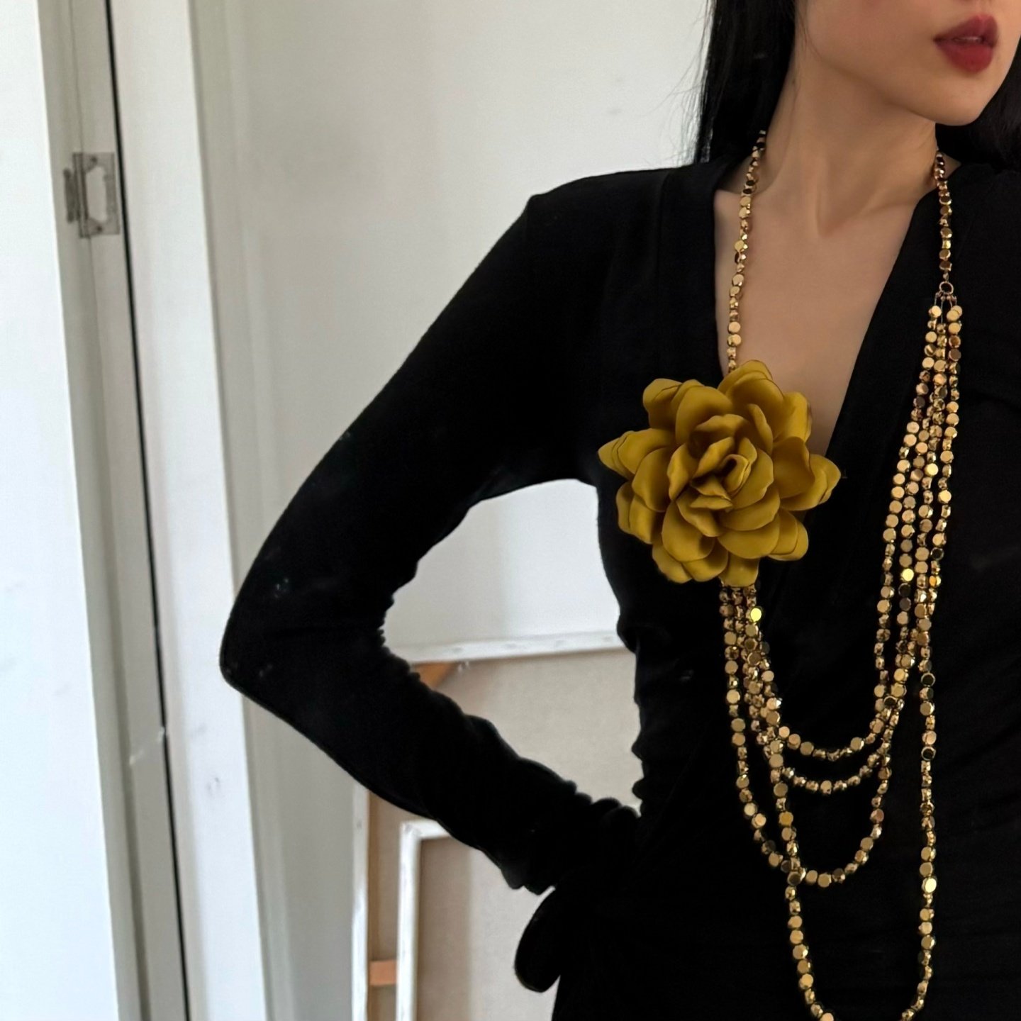 串珠花朵多层项链毛衣链女