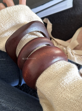 oversize几何木质手镯手环女式