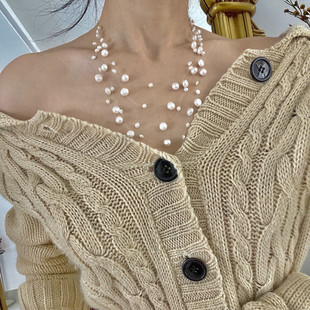 摇儿绕 童话故事 满天星淡水珍珠巴洛克不规则鱼线项链多层毛衣链