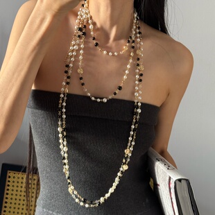 摇儿绕 法式chic优雅百搭多层垂坠珍珠串复古长项链颈链叠戴女式