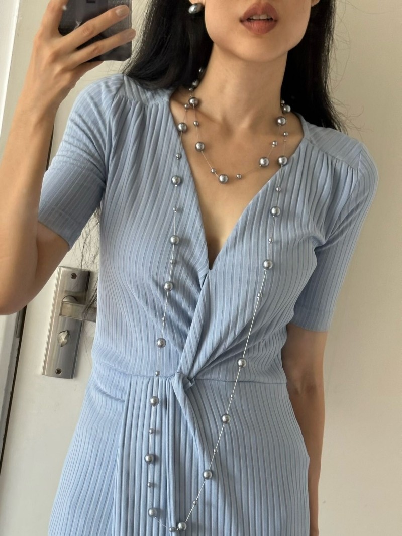 灰珍珠复古长款多层毛衣项链