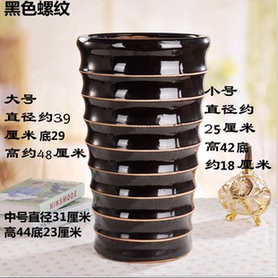 黑色陶瓷栽树缸圆形花盆种铁树创意高深花钵室外落地特大号陶土盆