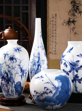 景德镇手绘青花瓷陶瓷小花瓶插花中式客厅家居装饰品瓷器工艺摆件
