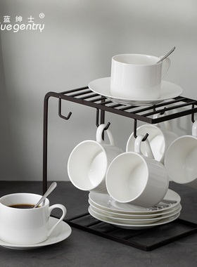 BLUE GENTRY简约240ml骨瓷咖啡杯碟套装大号杯子美式纯色商用陶瓷