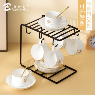 拿铁咖啡杯碟套装 咖啡杯子美式 骨瓷商用办公水杯陶瓷 GENTRY BLUE