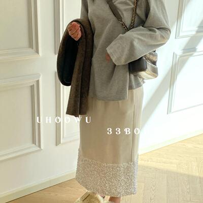 UHOOWU拼接亮片半身裙