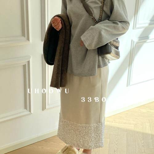 UHOOWU拼接亮片半身裙