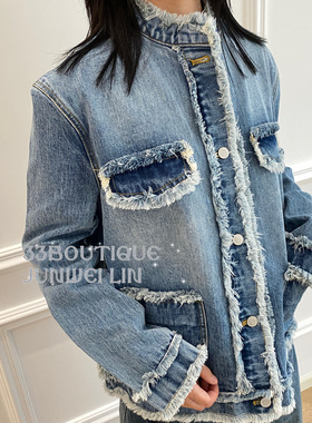 官方授权 现货秒发JUNWEI LIN 2023复古宽松休闲毛边夹克牛仔