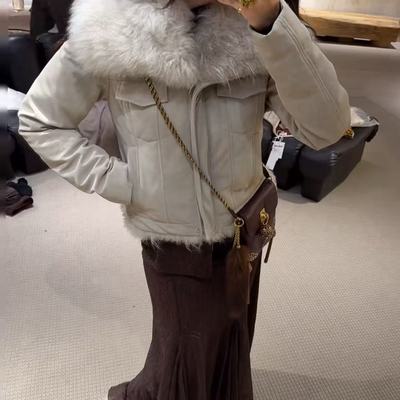 现货 正品Cello Sonata 白鹅绒女士羽绒服纯山羊绒毛领羽绒夹克