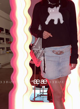 现货 正品 aeae 24ss设计师品牌闪光猫长袖打底T恤套头纯棉上衣